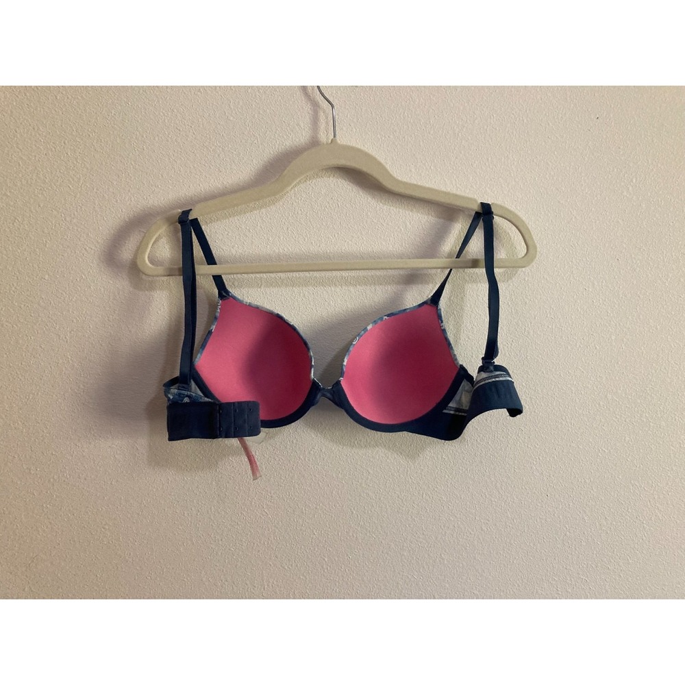 Victoria's Secret‎ PINK T-Shirt Blue Tie Dye Bra Size 32C Lightly Lined Logo - Picture 5 of 6